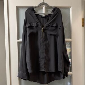 Express Charcoal Zip collar long sleeve blouse
